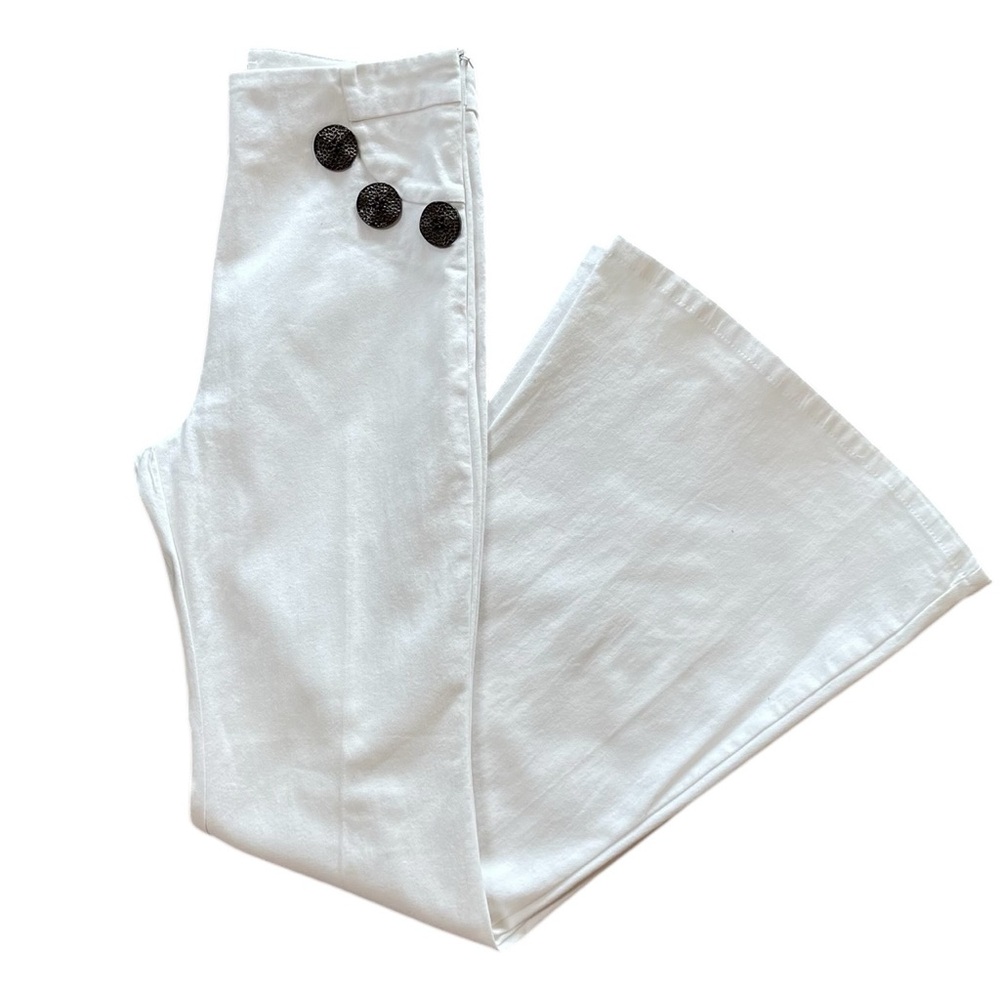 TCEC White Sailor Style Flared Pants with Large Buttons Detail Sz S Side Zipper - Picture 4 of 10